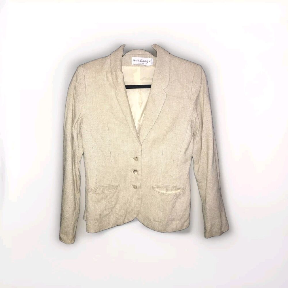 Diane Von Furstenberg Blazer Size 4‎ 100% Silk Beige Tan Vintage Women's *flaws